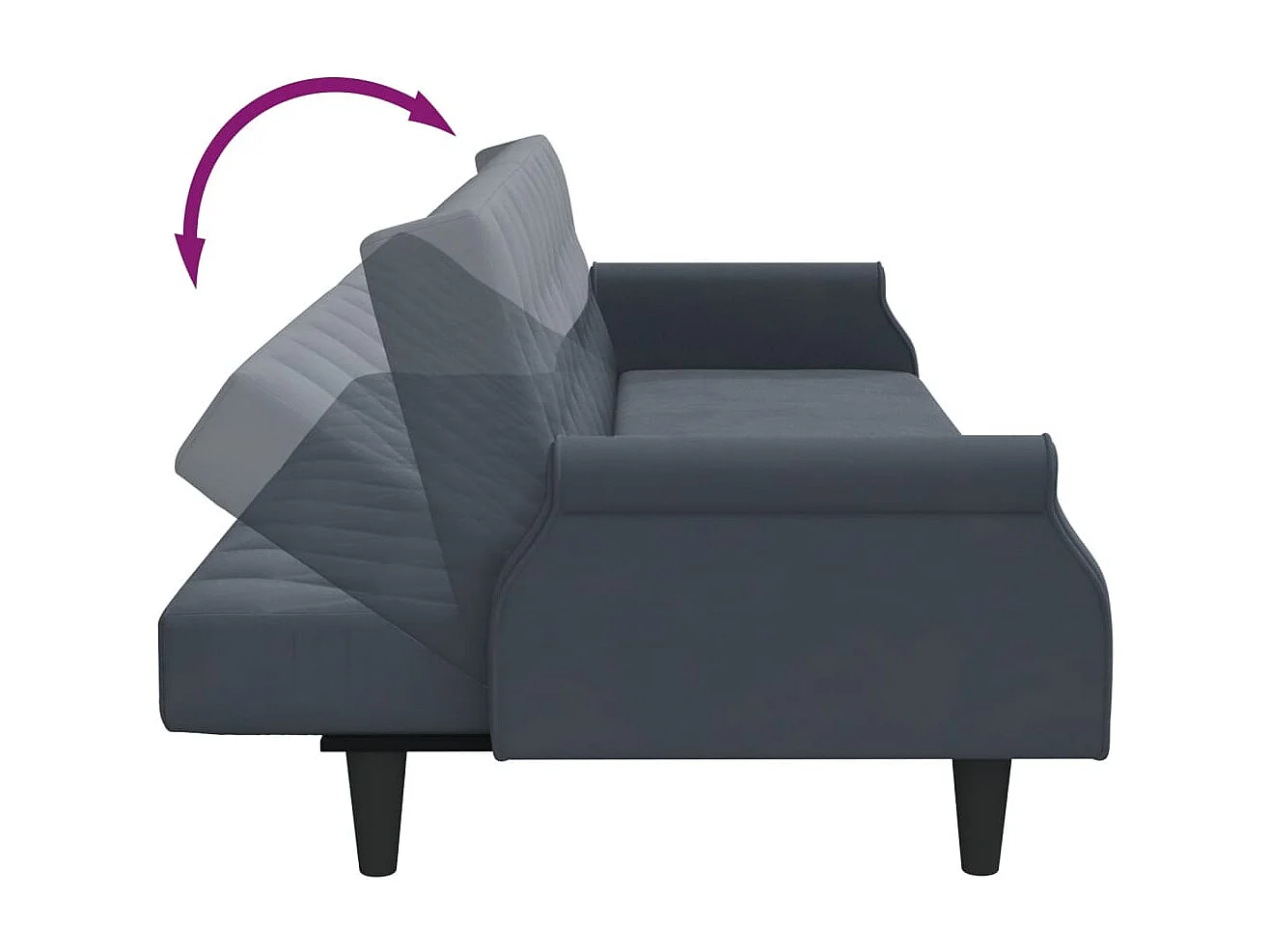 Sofá cama de 2 plazas con almohadas y reposapiés en gris oscuro