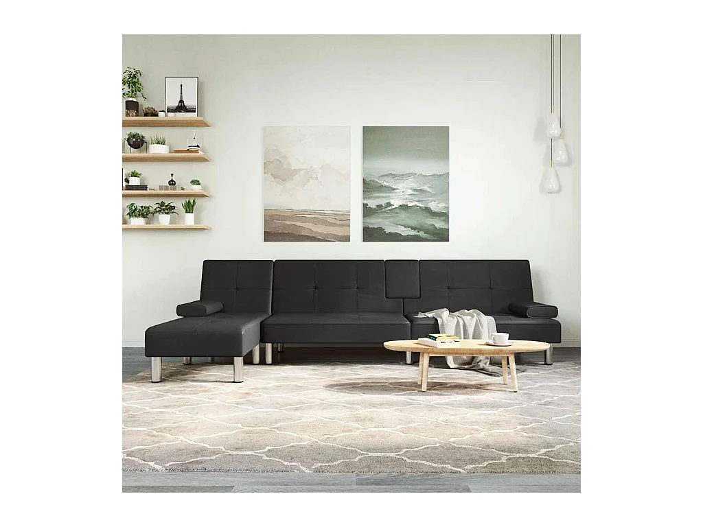 Zwarte L-vormige slaapbank 255x140x70 cm kunstleer