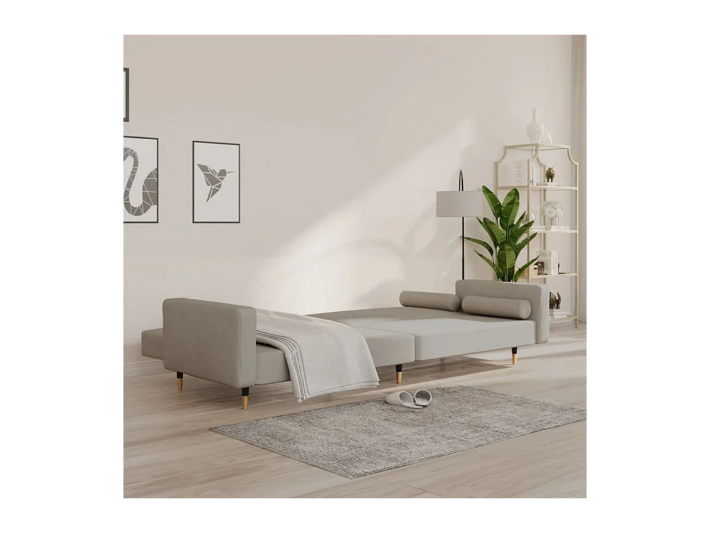 2-zits slaapbank met twee kussens Lichtgrijs fluweel