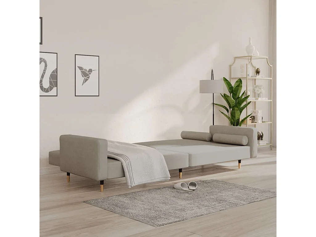 Sofá cama de 2 plazas con dos almohadas Terciopelo Gris Claro