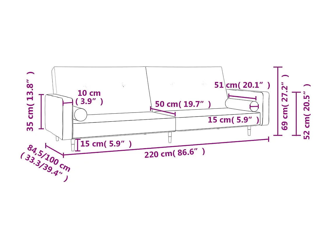 Sofá cama de 2 plazas con dos almohadas Terciopelo Gris Claro