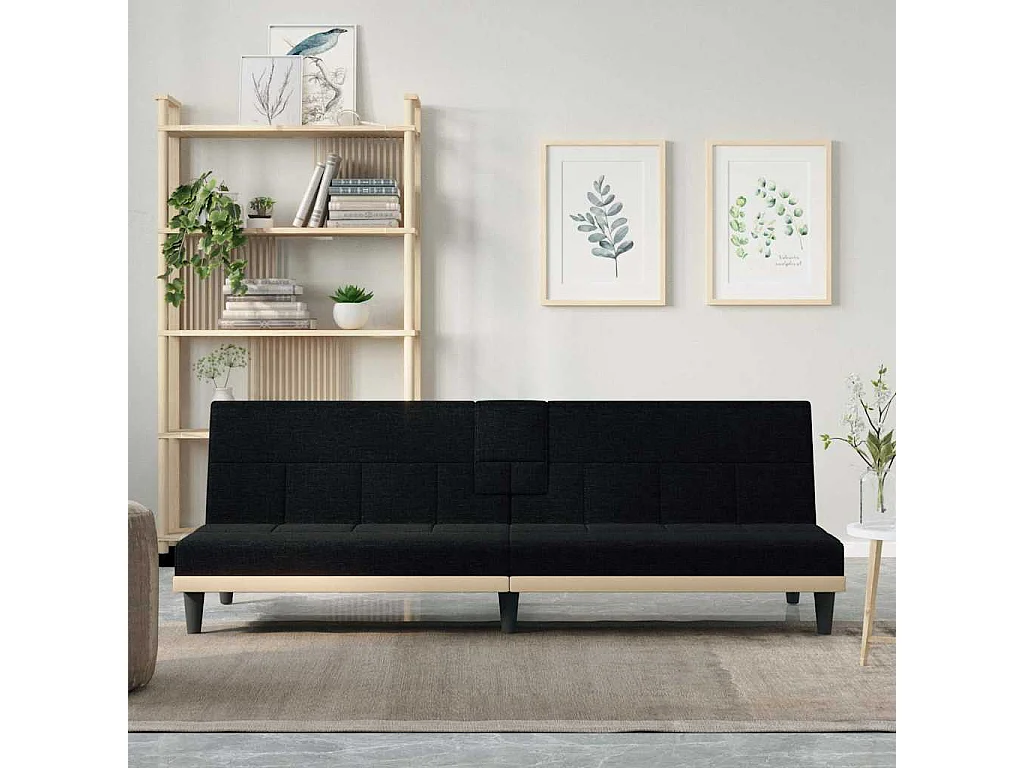 Sofá cama con portavasos en tela negra