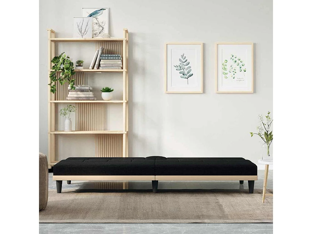 Sofá cama con portavasos en tela negra