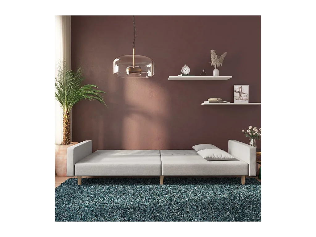 2-zits slaapbank met twee kussens lichtgrijze stof