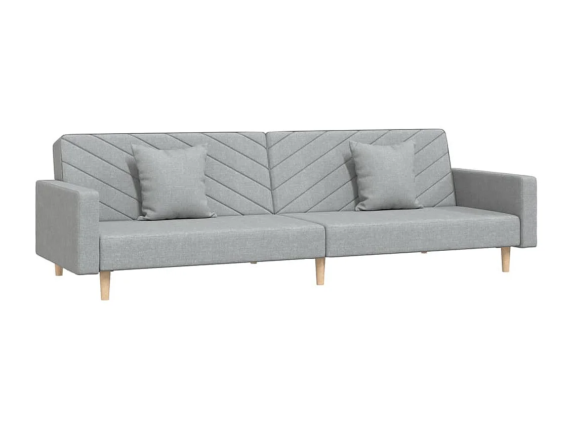 Sofá cama de 2 plazas con dos almohadas de tela gris claro