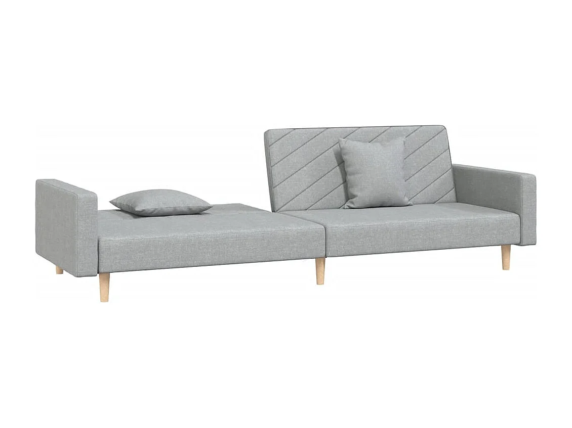 Sofá cama de 2 plazas con dos almohadas de tela gris claro