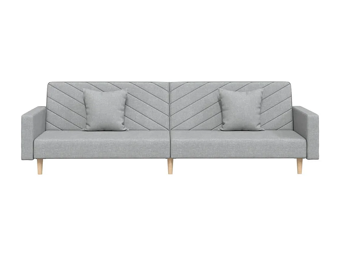 Sofá cama de 2 plazas con dos almohadas de tela gris claro