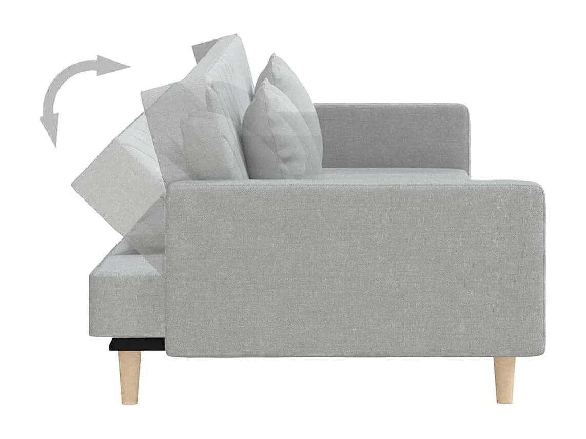 Sofá cama de 2 plazas con dos almohadas de tela gris claro