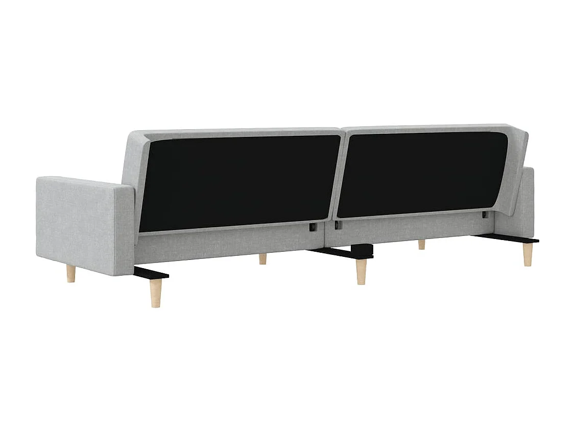 Sofá cama de 2 plazas con dos almohadas de tela gris claro