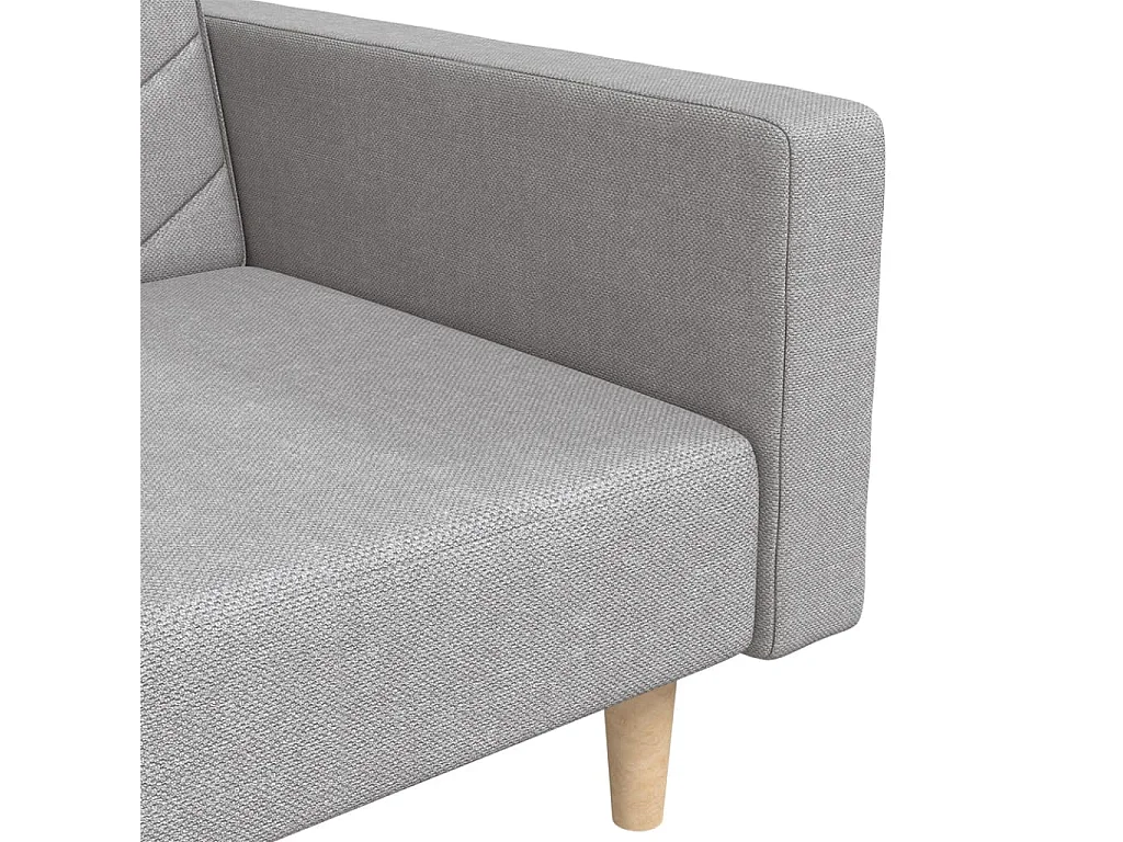 Sofá cama de 2 plazas con dos almohadas de tela gris claro