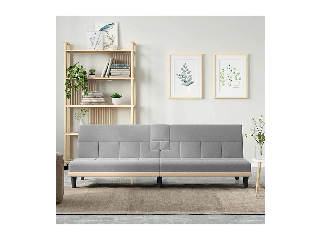Divano letto con portabicchieri in tessuto grigio chiaro