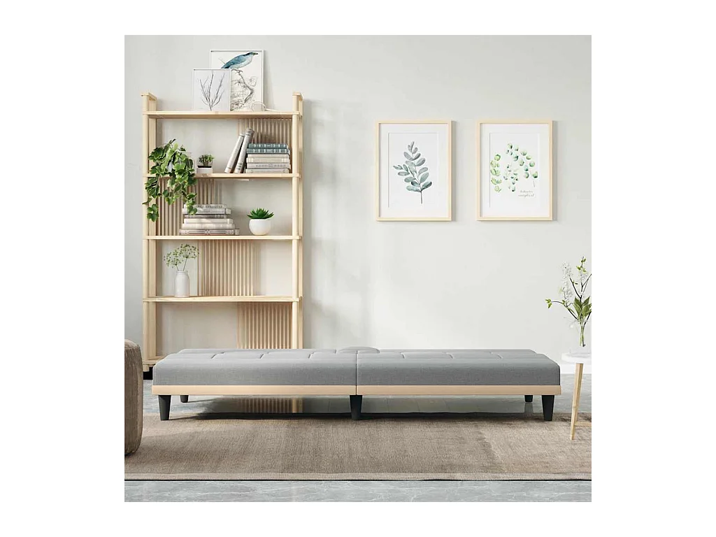 Divano letto con portabicchieri in tessuto grigio chiaro