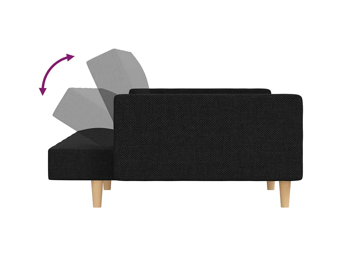 Sofá cama de 2 plazas con dos almohadas de tela negra