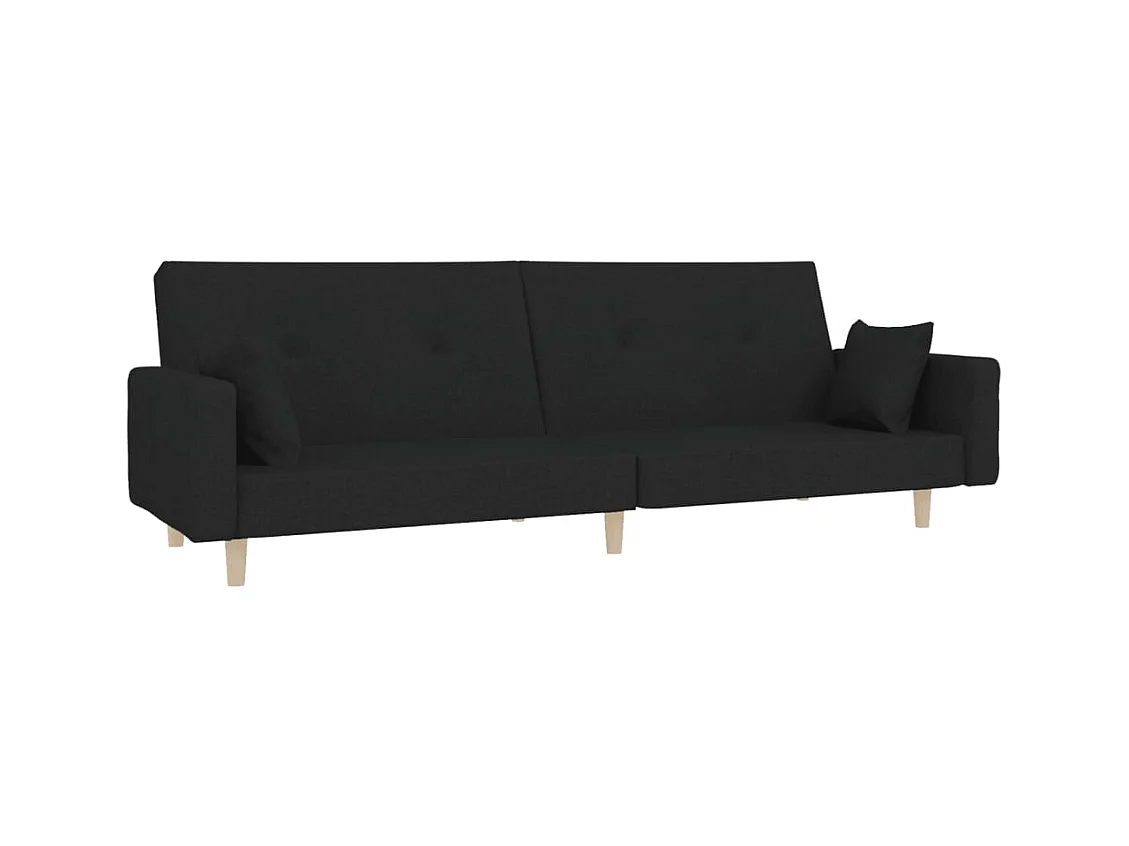 Sofá cama de 2 plazas con dos almohadas de tela negra