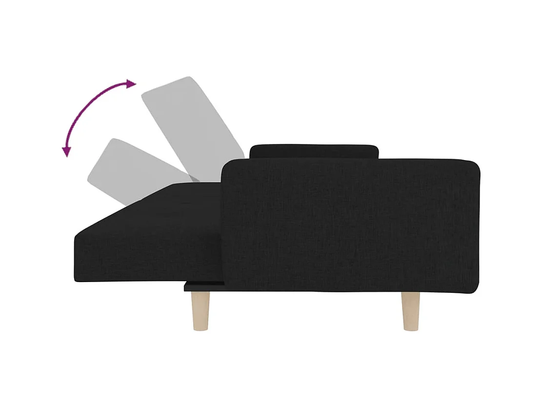 Sofá cama de 2 plazas con dos almohadas de tela negra