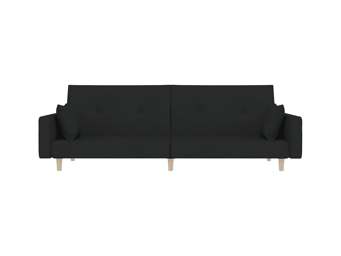 2-zits slaapbank met twee zwarte stoffen kussens