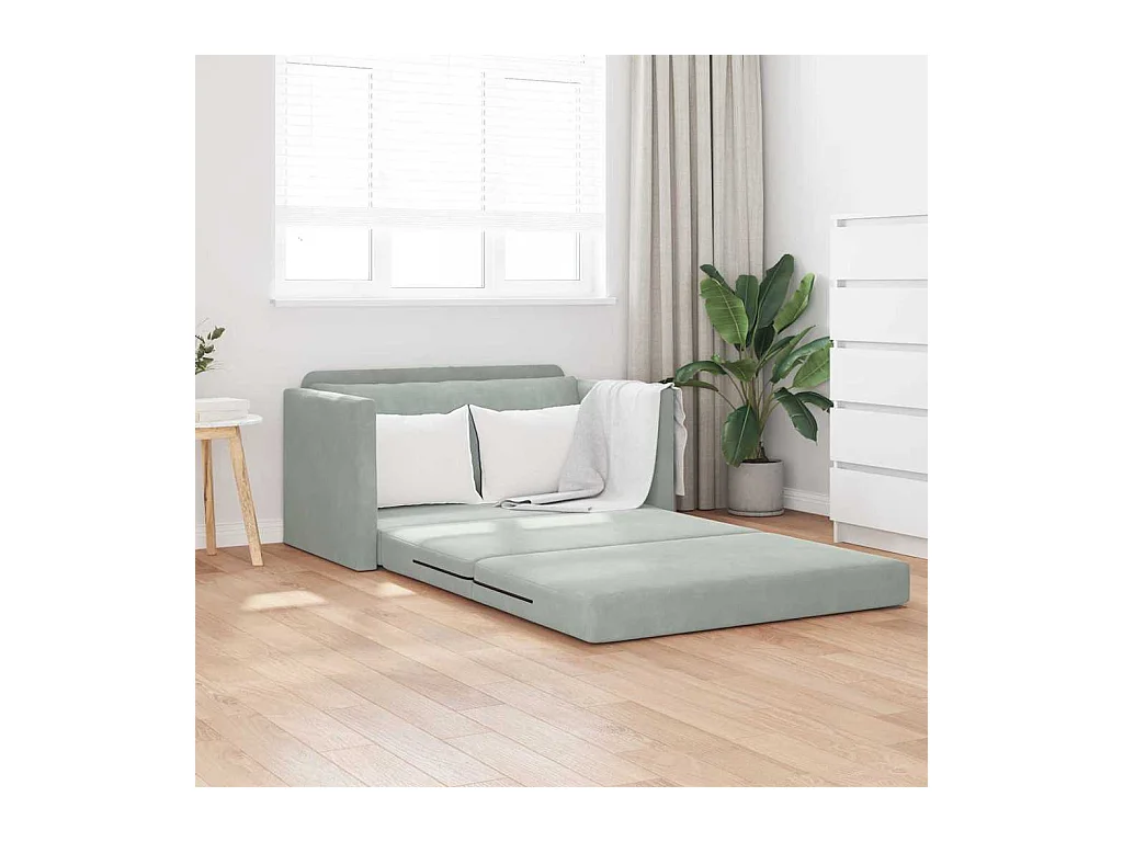 Sofá cama gris claro 124 x 204 x 61 cm Terciopelo