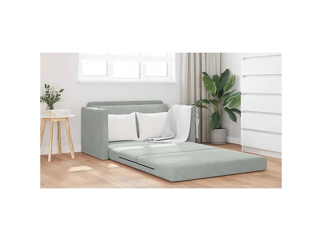 Divano letto grigio chiaro 124 x 204 x 61 cm velluto