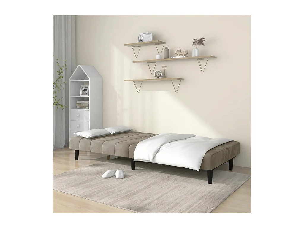 Hellgraues 2-Sitzer-Schlafsofa aus Samt