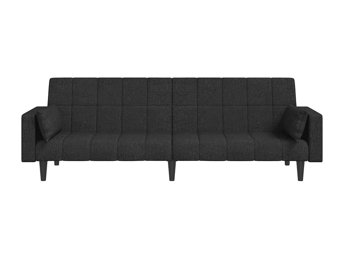 Sofá cama de 2 plazas con dos almohadas de tela negra