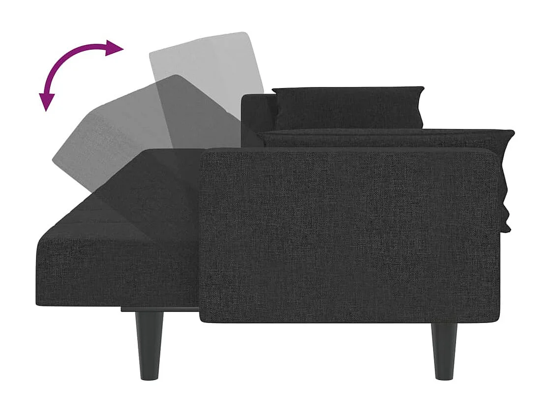 Sofá cama de 2 plazas con dos almohadas de tela negra