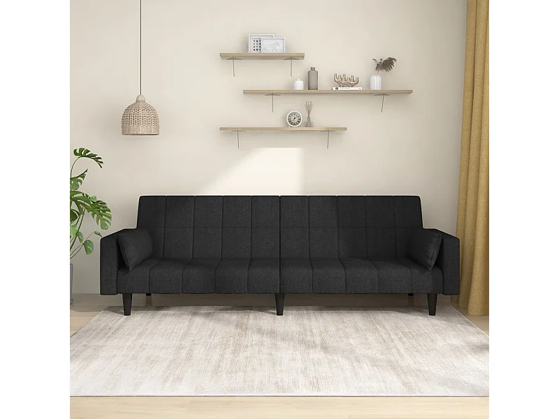 Sofá cama de 2 plazas con dos almohadas de tela negra