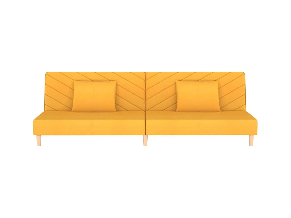 Sofá cama de 2 plazas con dos almohadas de tela amarilla