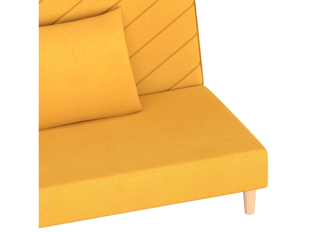 Sofá cama de 2 plazas con dos almohadas de tela amarilla