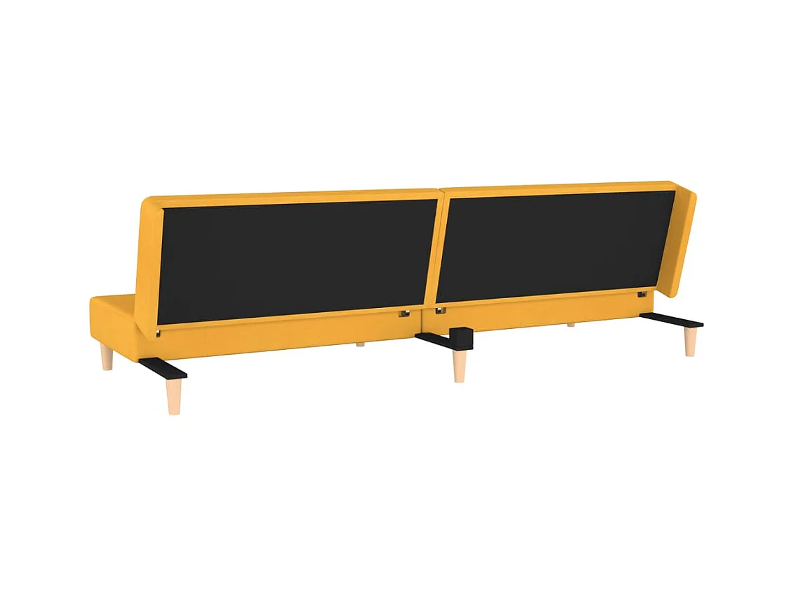 2-zits slaapbank met twee gele stoffen kussens