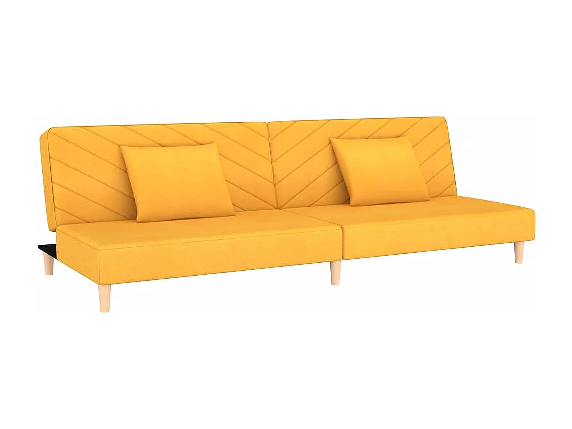Sofá cama de 2 plazas con dos almohadas de tela amarilla