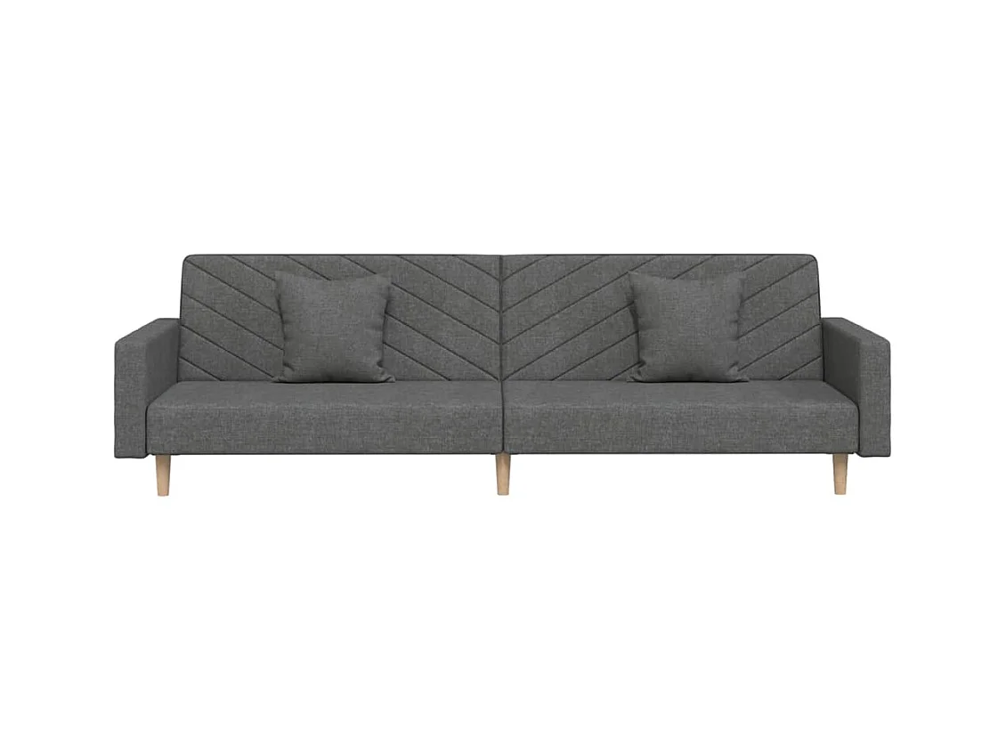 Sofá cama de 2 plazas con dos almohadas en tela gris oscuro