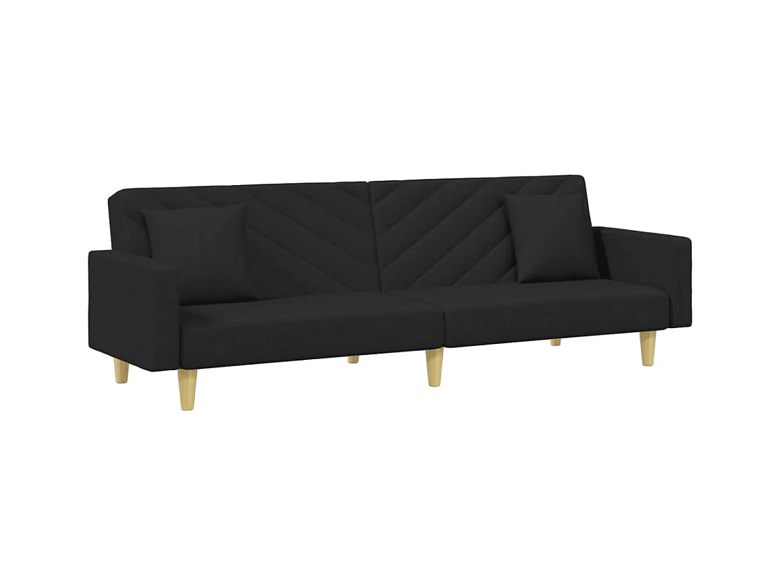 2-zits slaapbank met kussens en voetenbank in zwarte stof