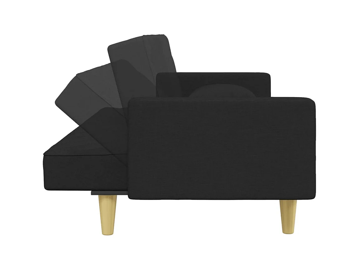 2-zits slaapbank met kussens en voetenbank in zwarte stof