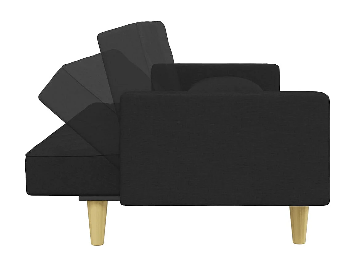 Sofá cama de 2 plazas con almohadas y reposapiés en tela negra