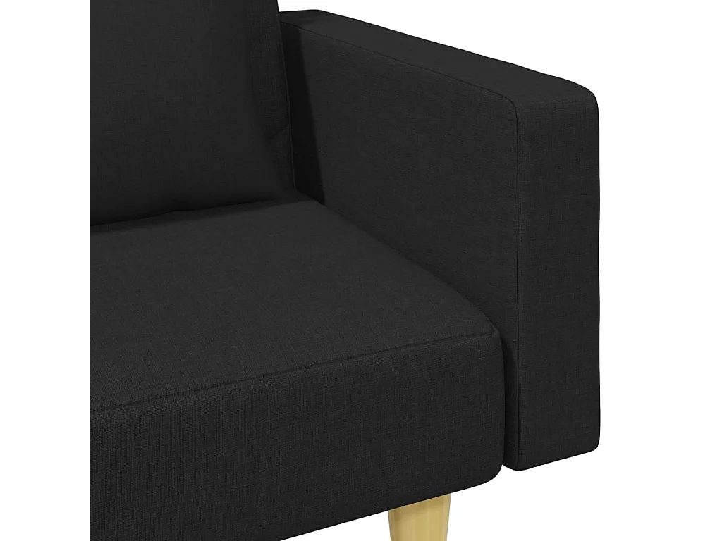 Sofá cama de 2 plazas con almohadas y reposapiés en tela negra