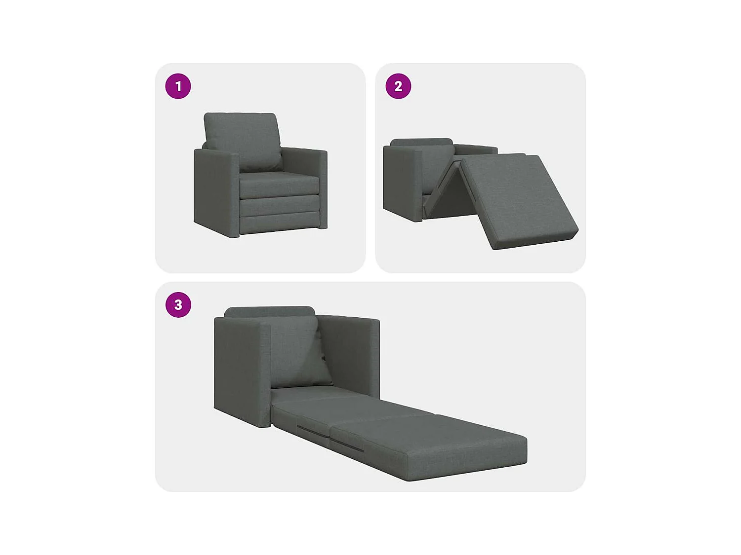 Divano letto con cuscino Tessuto grigio scuro 74 x 77 x 81 cm