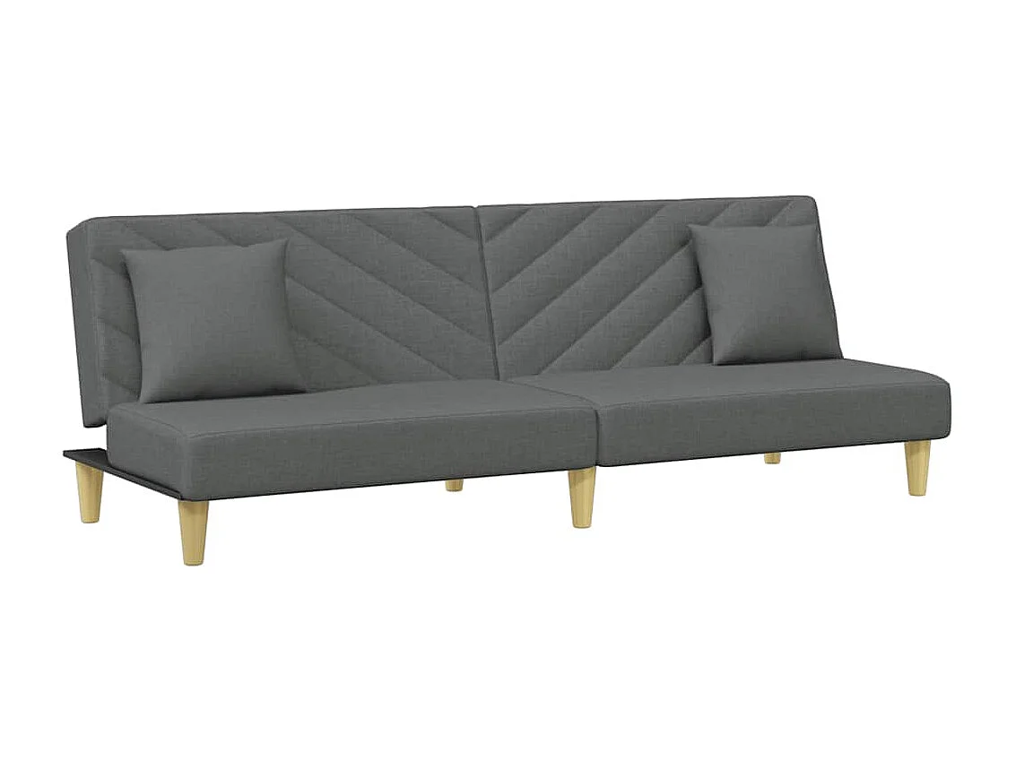 Sofá cama de 2 plazas con almohadas y reposapiés en gris oscuro