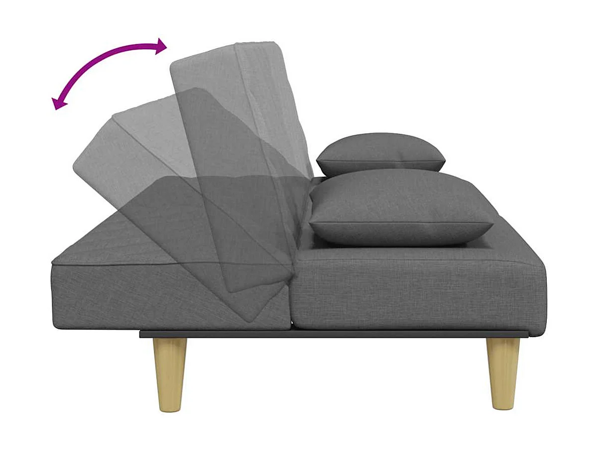 Sofá cama de 2 plazas con almohadas y reposapiés en gris oscuro