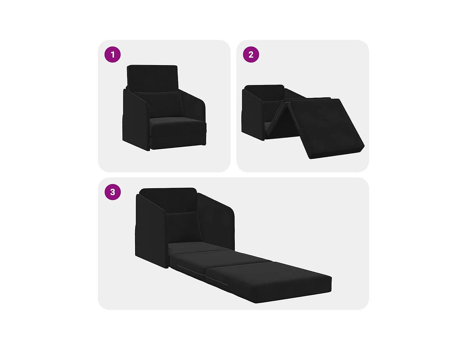 Divano letto nero 65 x 80 x 83 cm in velluto