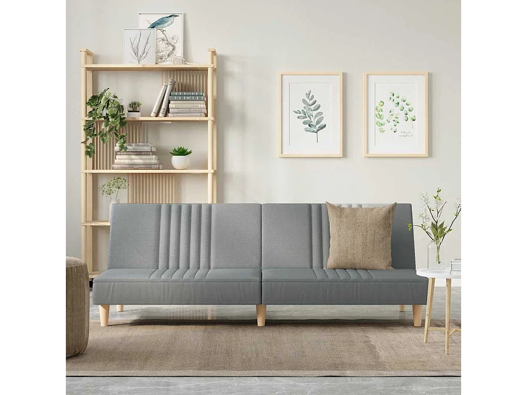 Sofá cama de tela gris claro
