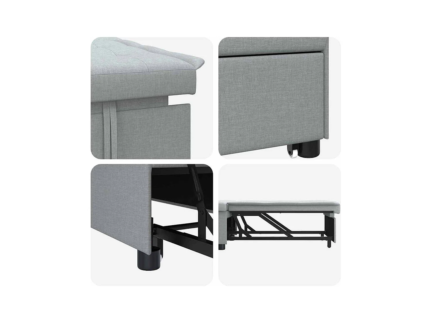 Divano letto grigio chiaro 194 x 67 x 37 cm tessuto