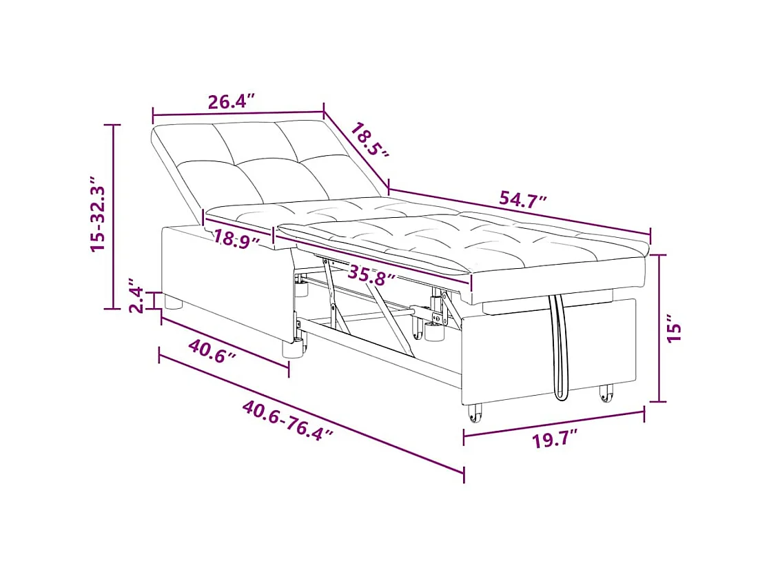 Divano letto grigio chiaro 194 x 67 x 37 cm tessuto