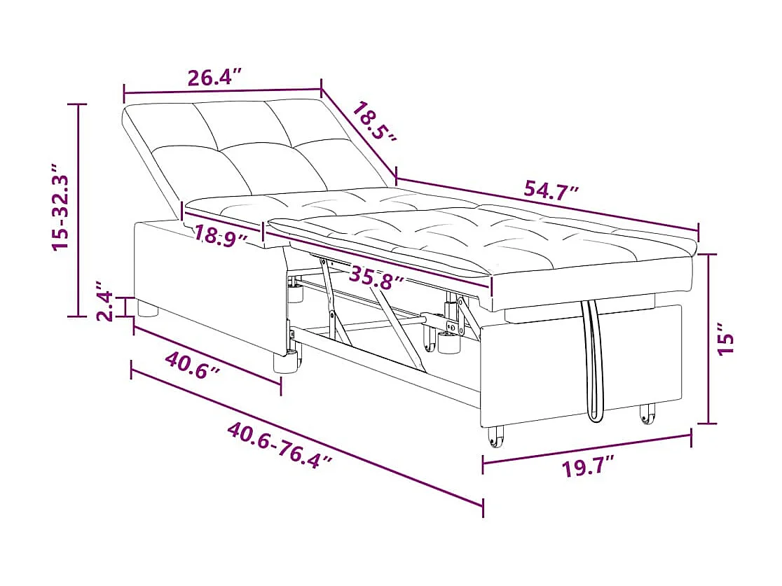 Divano letto grigio chiaro 194 x 67 x 37 cm tessuto