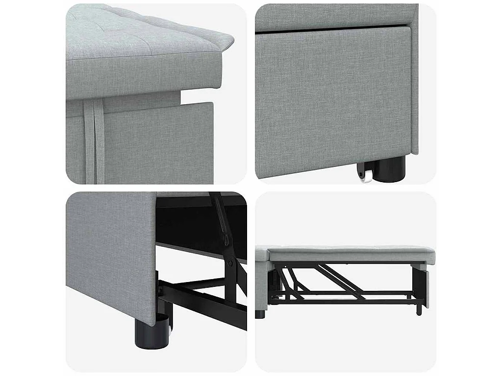 Canapé convertible 2 places en tissu gris clair 194x67x37 cm