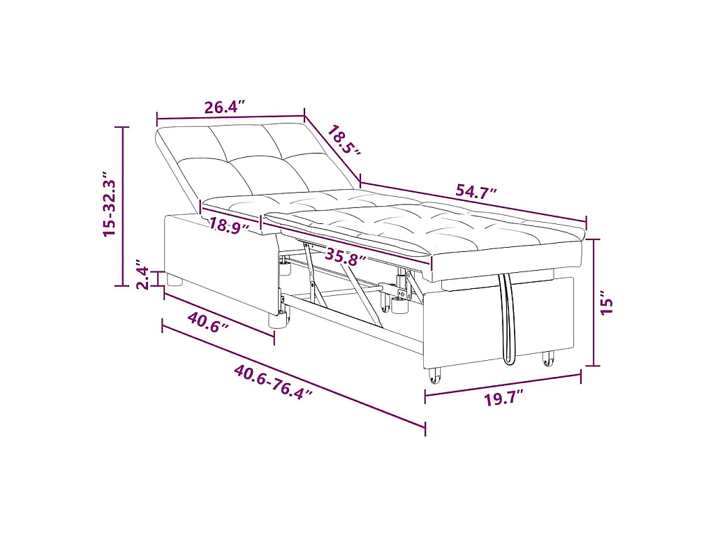 Canapé convertible 2 places en tissu gris clair 194x67x37 cm