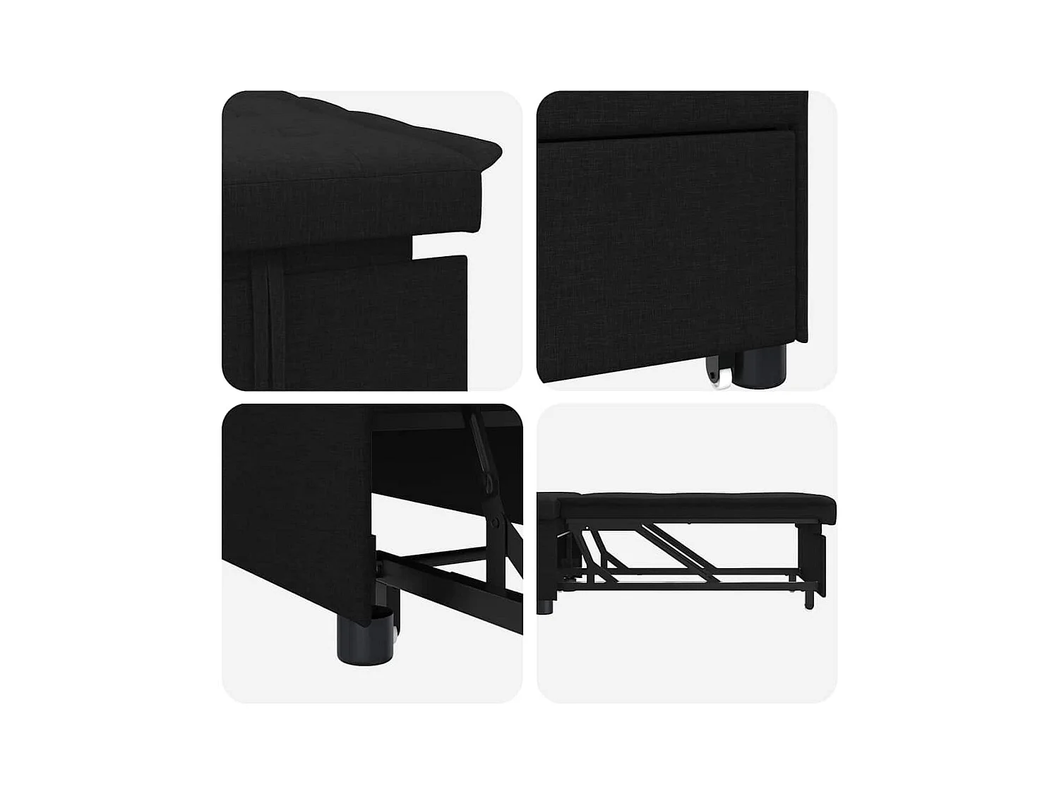 Divano letto nero 194 x 67 x 37 cm tessuto