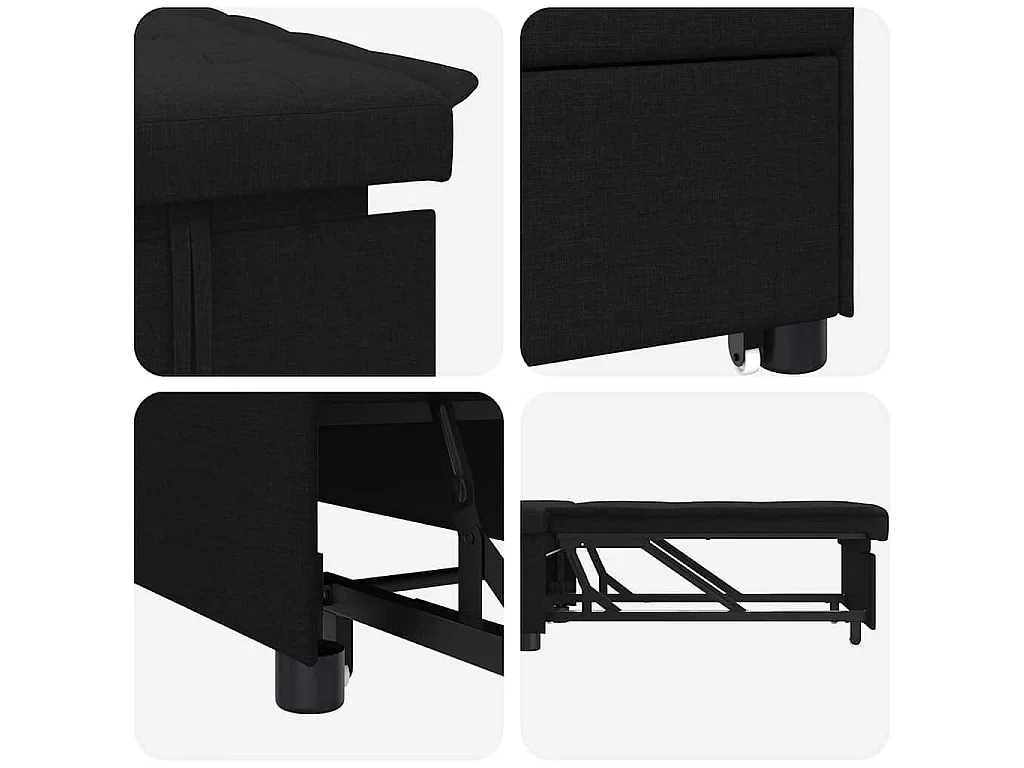 Canapé convertible 2 places en tissu noir LIT 194x67x37 cm