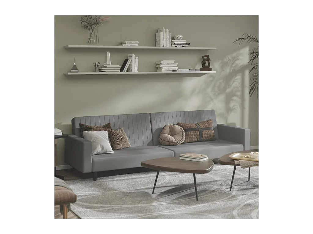 Lichtgrijze fluwelen 2-zits slaapbank