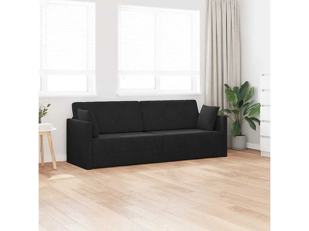Canapé convertible 2 places en velours noir 213x76x77 cm