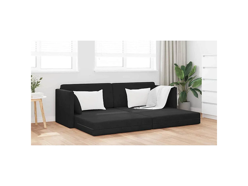 Canapé convertible 2 places en velours noir 213x76x77 cm
